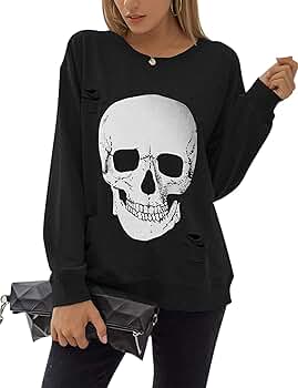 トップス XLARGE SKULL LADY CREWNECK SWEATSHIRT Amazon.com: Meladyan Halloween Skull Graphic Print Fleece